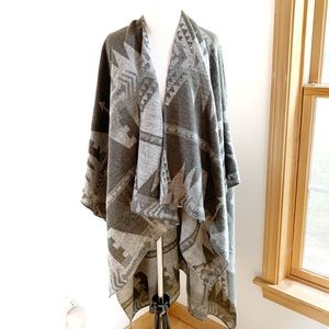 TopShop Gray Aztec Print Draped Poncho
